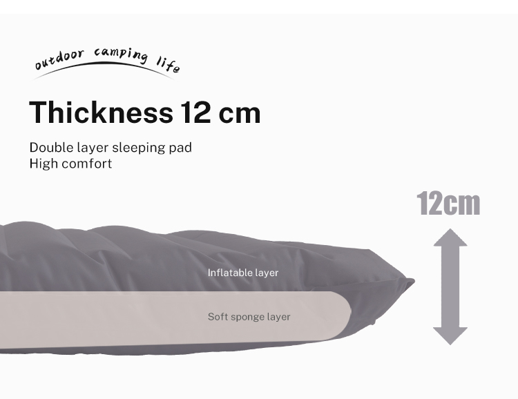 Customized 12cm Self-Inflating Camping Sleeping Pad New Double Layer Structure Sleeping Pad